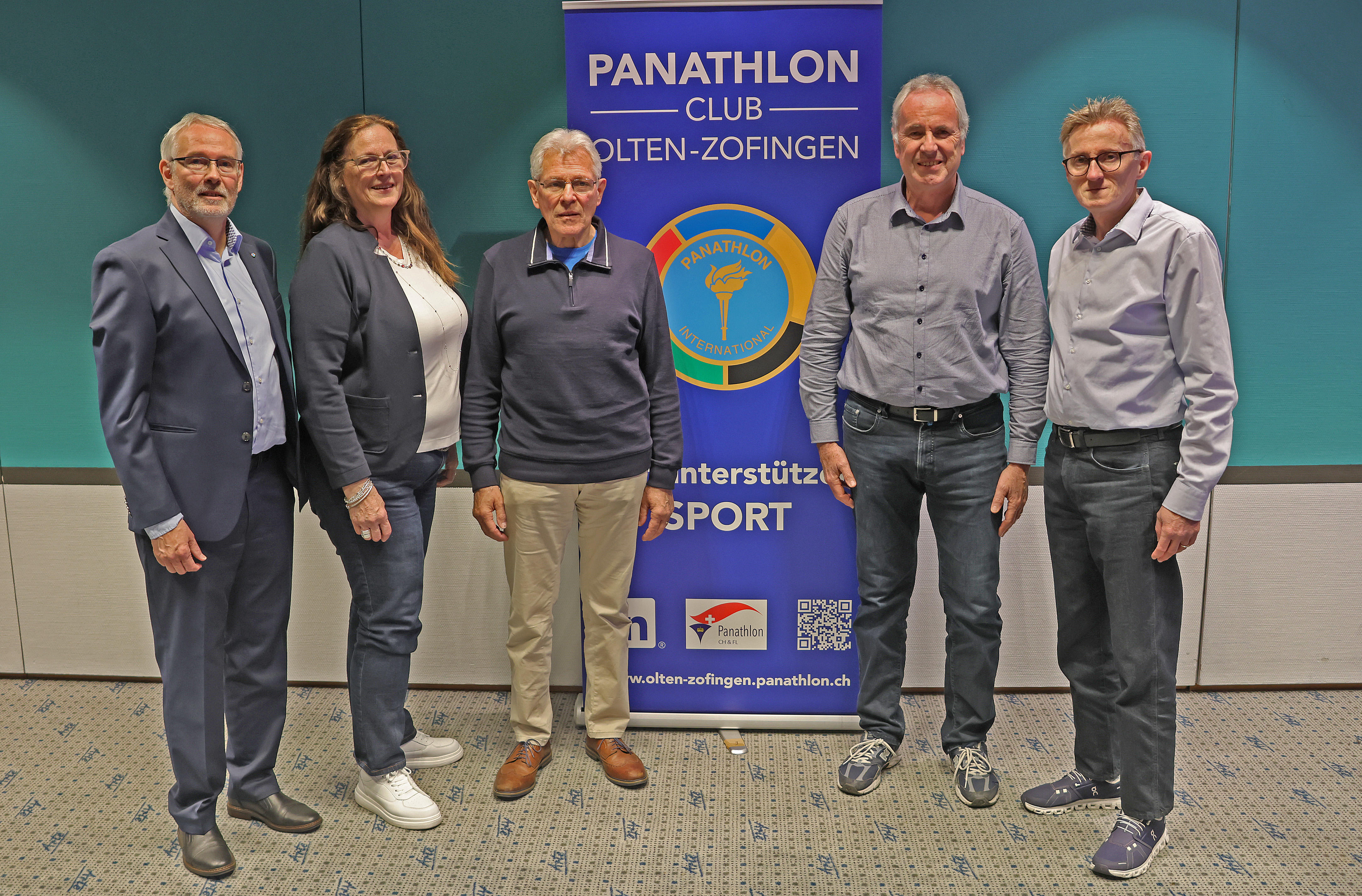 Der aktuelle Vorstand des Panathlon-Clubs Olten-Zofingen (vl.): Daniel B&auml;r, Silvia Wilhelm, Urs N&uuml;tzi, J&uuml;rg Salvisberg und Rolf Kristandl